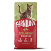 Супер премиум беззърнена суха храна за кастрирани котки Carnilove ACTIVE Duck & Pheasant с 26 % прясно патешко и фазаново месо 400гр